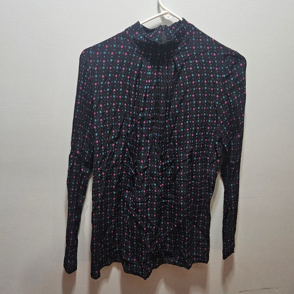 Doncaster Vintage 80s 90s Geometric Print Rayon Blouse Size 12 Made USA